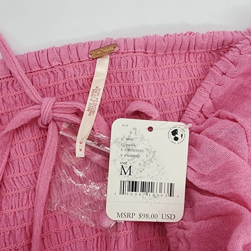 Free People Smocked Sweetheart Neck Long Puff Sleeve Peplum Top - Picture 4 of 6